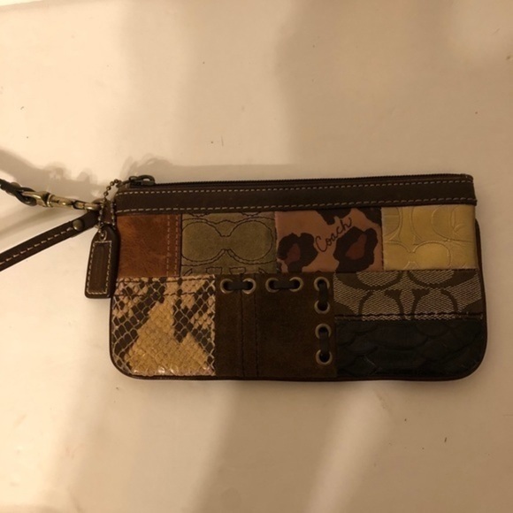 COACH patchwork wristlet metallic brown embossed